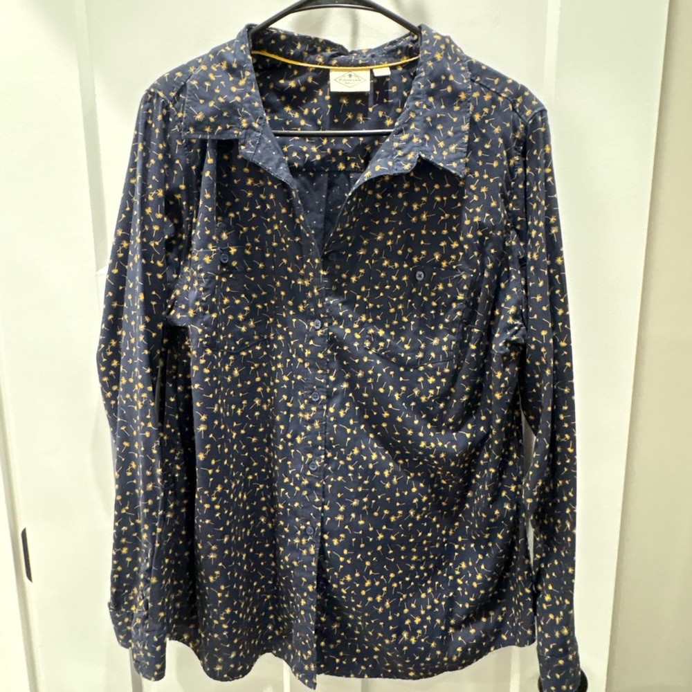 Blue and Gold Patterned Button-Up Shirt